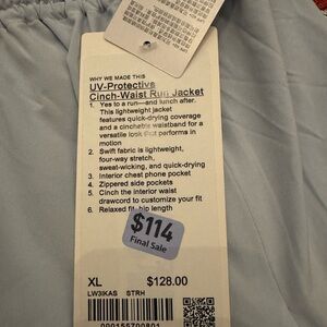 NWT Light Blue UV-Protective Cinch-Waist Run Jacket Lululemon